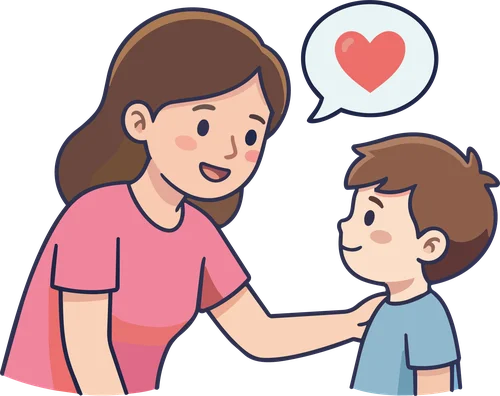 Illustrazione di una mamma che parla con il figlio con affetto